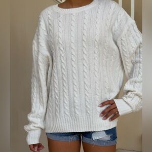 Hollister Classic White Cable Knit Sweater
